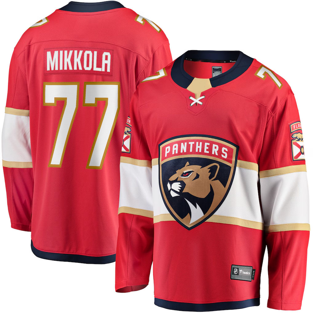 STECN F.Panthers #77 Niko Mikkola Red Premier Breakaway Player Jerseys