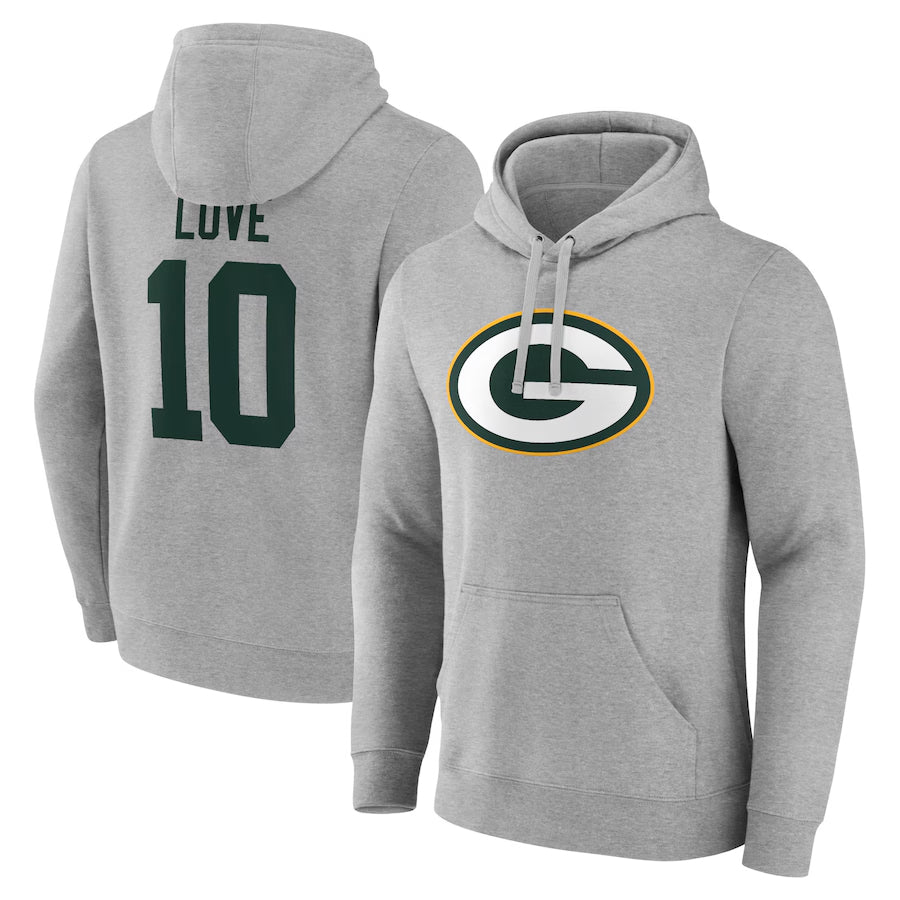 STECN GB.Packers #10 Jordan Love Player Gray Pullover Hoodie Game Stitched Jerseys