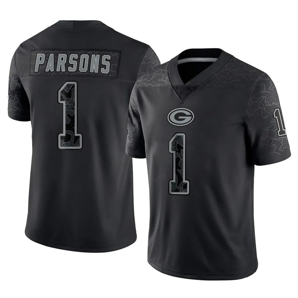 STECN GB.Packers #1 Micah Parsons Player Black Reflective Limited Home Game Stitched Jerseys