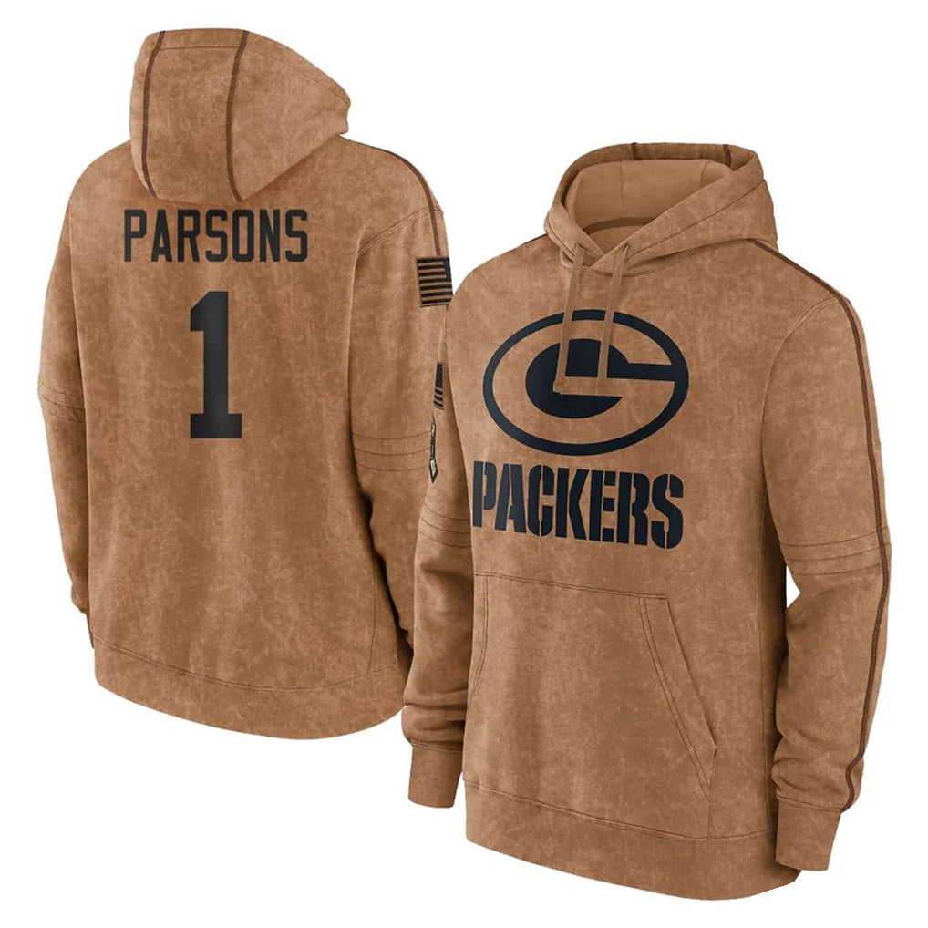 STECN GB.Packers #1 Micah Parsons Player Brown Salute to Service Hoodies Limited Game Stitched Jerseys