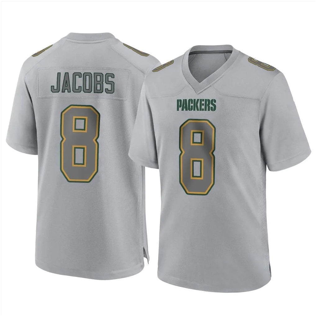 STECN GB.Packers #8 Josh Jacobs Player Gray Atmosphere Fashion Home Game Stitched Jerseys