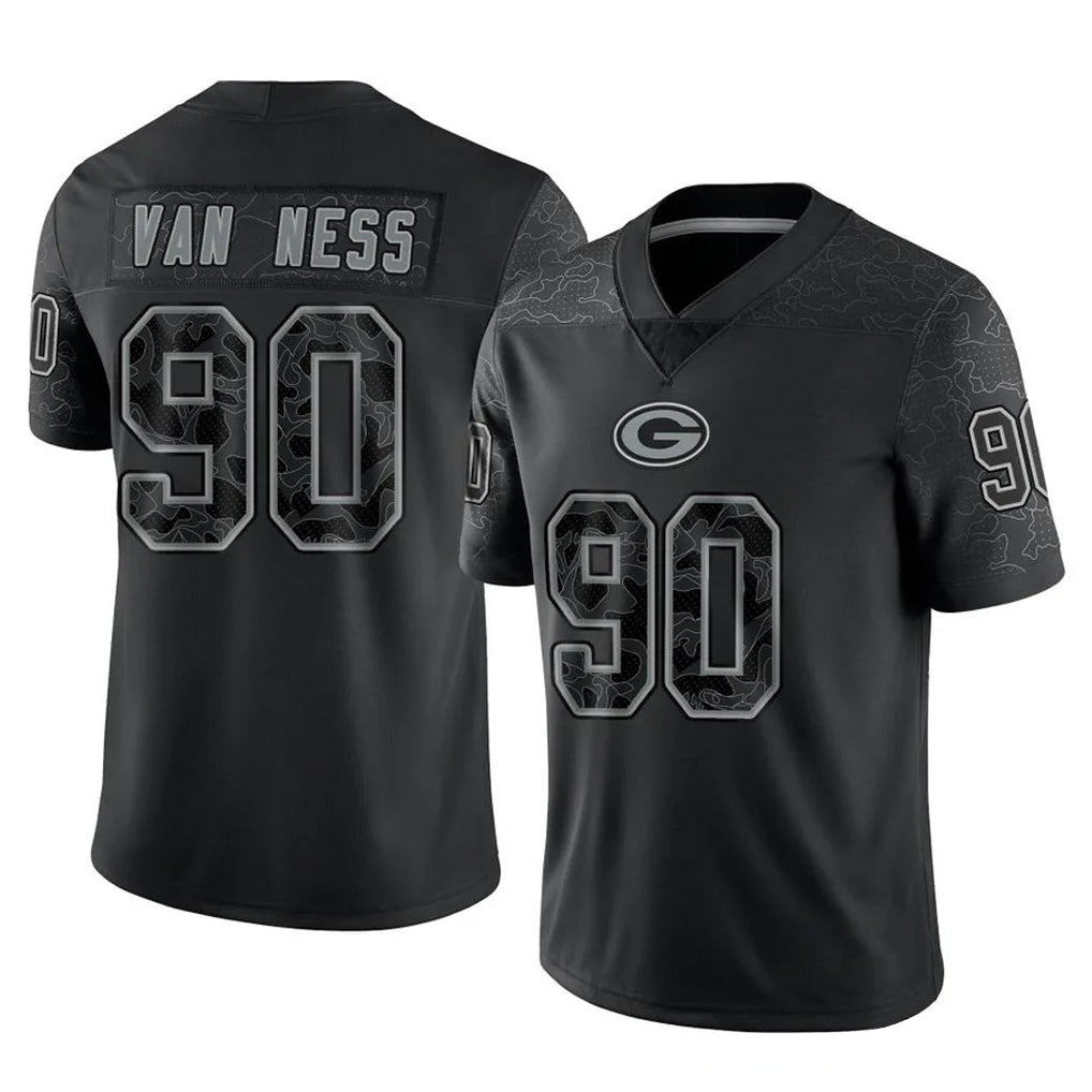 STECN GB.Packers #90 Lukas Van Ness Player Black Reflective Limited Home Game Stitched Jerseys