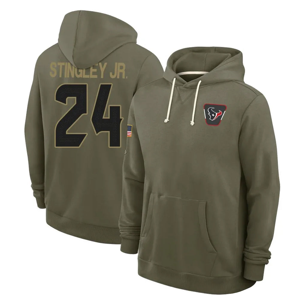 STECN H.Texans #24 Derek Stingley Jr. Player Olive Salute to Service Pullover Hoodies Limited Stitched Jerseys