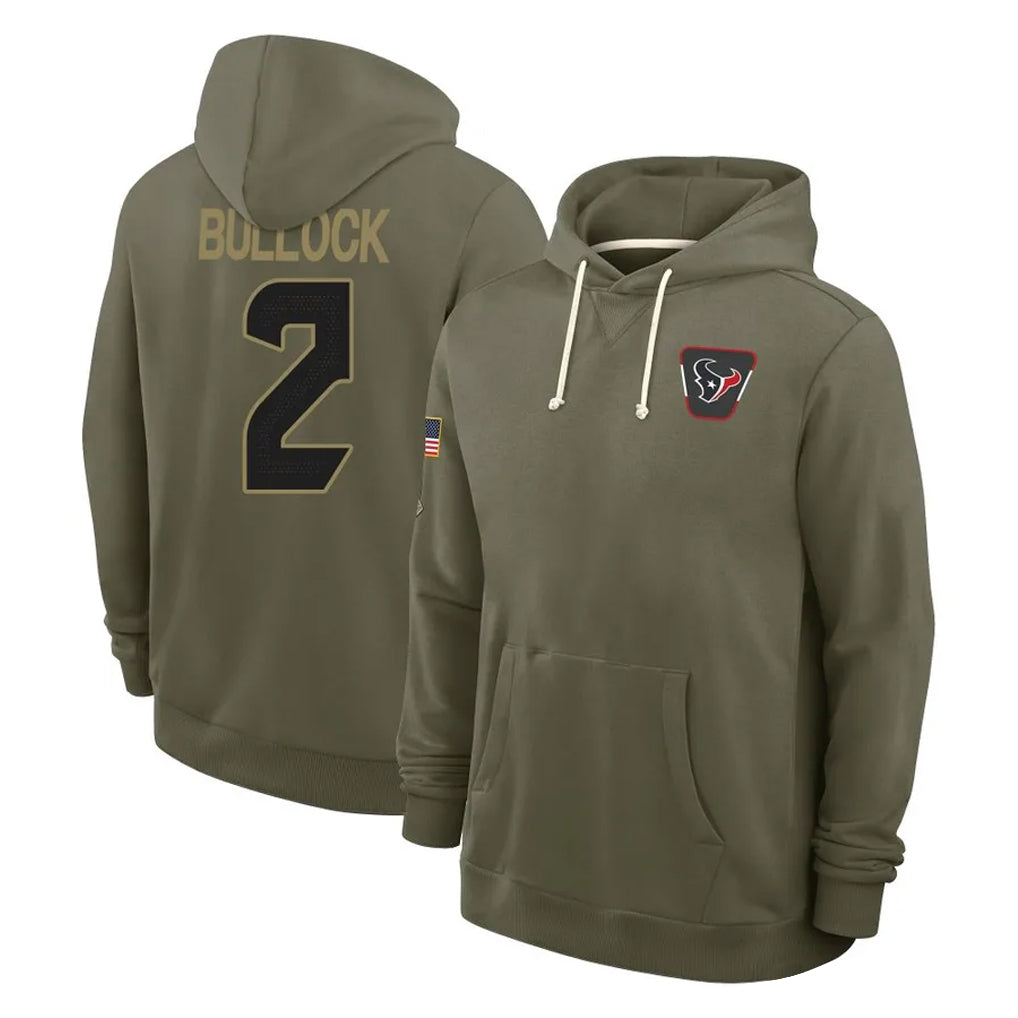 STECN H.Texans #2 Calen Bullock Player Olive Salute to Service Pullover Hoodies Limited Stitched Jerseys