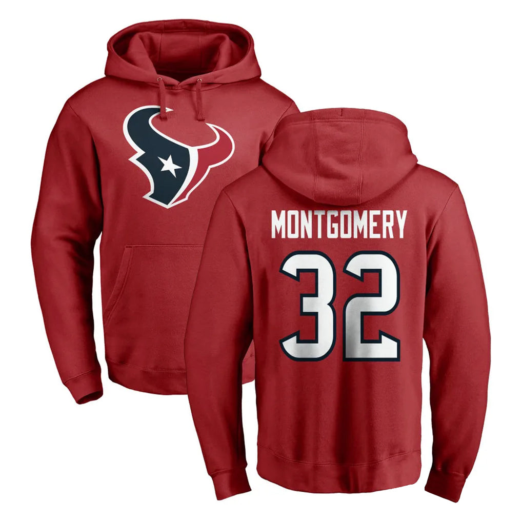 STECN H.Texans #32 David Montgomery Player Red Pro Line Pullover Hoodie Limited Game Stitched Jerseys