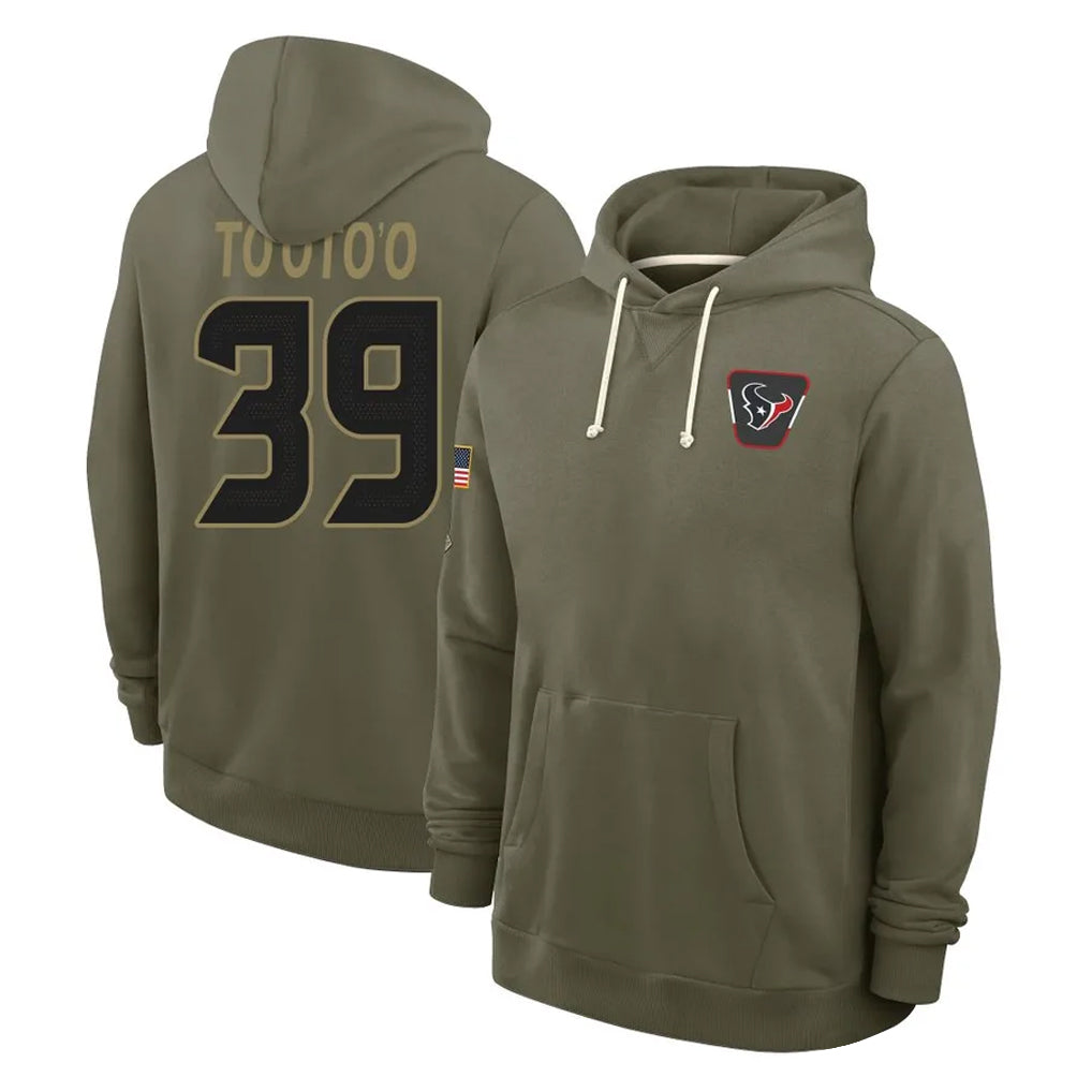 STECN H.Texans #39 Henry To'oTo'o Player Olive Salute to Service Pullover Hoodies Limited Stitched Jerseys