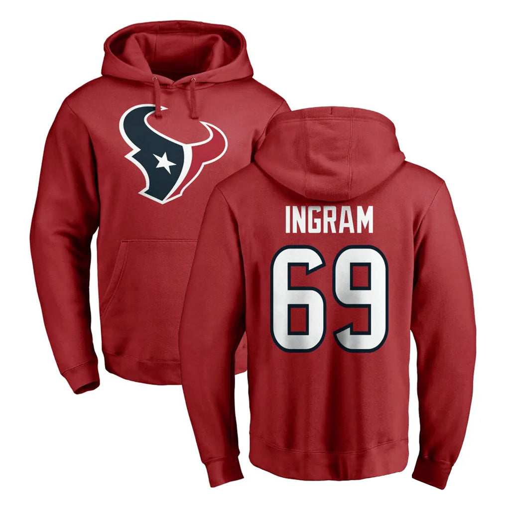 STECN H.Texans #69 Ed Ingram Player Red Pro Line Pullover Hoodie Limited Game Stitched Jerseys