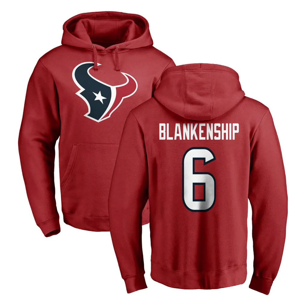 STECN H.Texans #6 Reed Blankenship Player Red Pro Line Pullover Hoodie Limited Game Stitched Jerseys