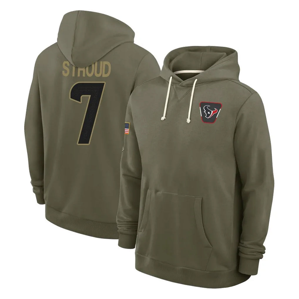 STECN H.Texans #7 CJ Stroud Player Olive Salute to Service Pullover Hoodies Limited Stitched Jerseys