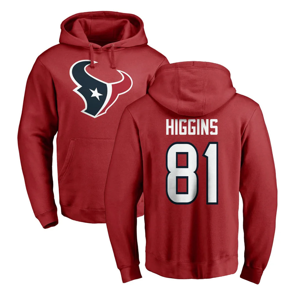 STECN H.Texans #81 Jayden Higgins Player Red Pro Line Pullover Hoodie Limited Game Stitched Jerseys