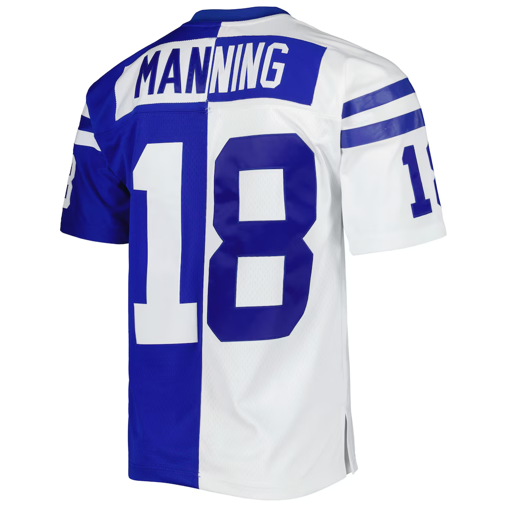STECN IN.Colts #18 Peyton Manning Mitchell & Ness Royal White 1998 Split Legacy Replica Stitched Puhic Jersey