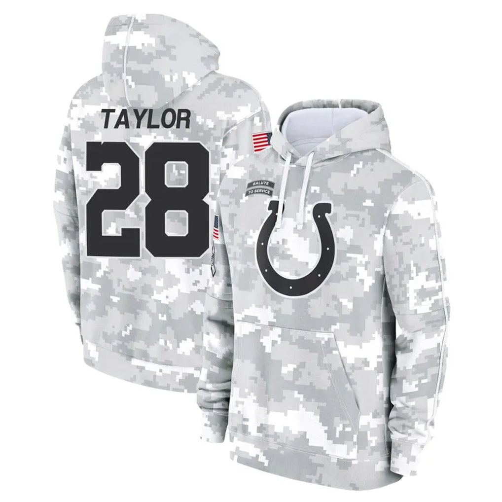 STECN IN.Colts #28 Jonathan Taylor Player Arctic Camo Salute to Service Hoodies Limited Game Stitched Jerseys