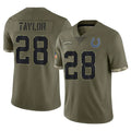 STECN IN.Colts #28 Jonathan Taylor Player Olive Salute To Service Limited Stitched Jerseys