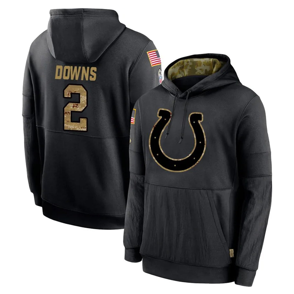 STECN IN.Colts #2 Josh Downs Player Black Salute to Service Hoodies Limited Game Stitched Jerseys