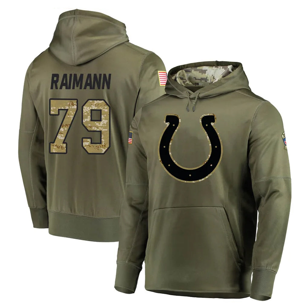 STECN IN.Colts #79 Bernhard Raimann Player Olive Salute to Service Pullover Hoodies Home Game Stitched Jerseys