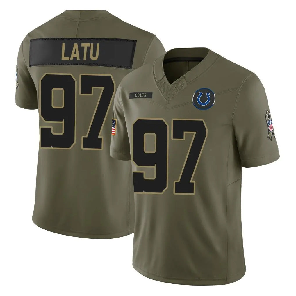 STECN IN.Colts #97 Laiatu Latu Player Olive 2025 Salute To Service Limited Game Stitched Jerseys
