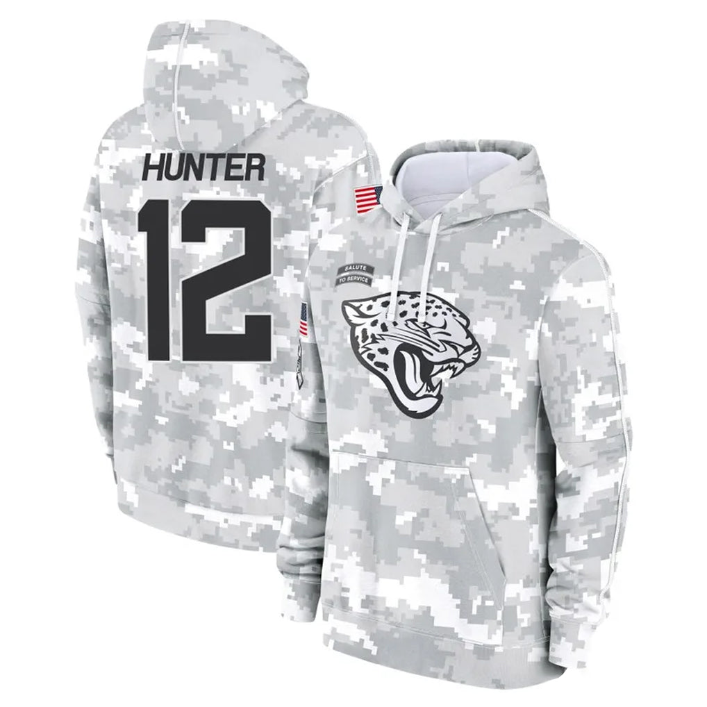 STECN J.Jaguars #12 Travis Hunter Player Arctic Camo Salute to Service Hoodies Limited Game Stitched Jerseys