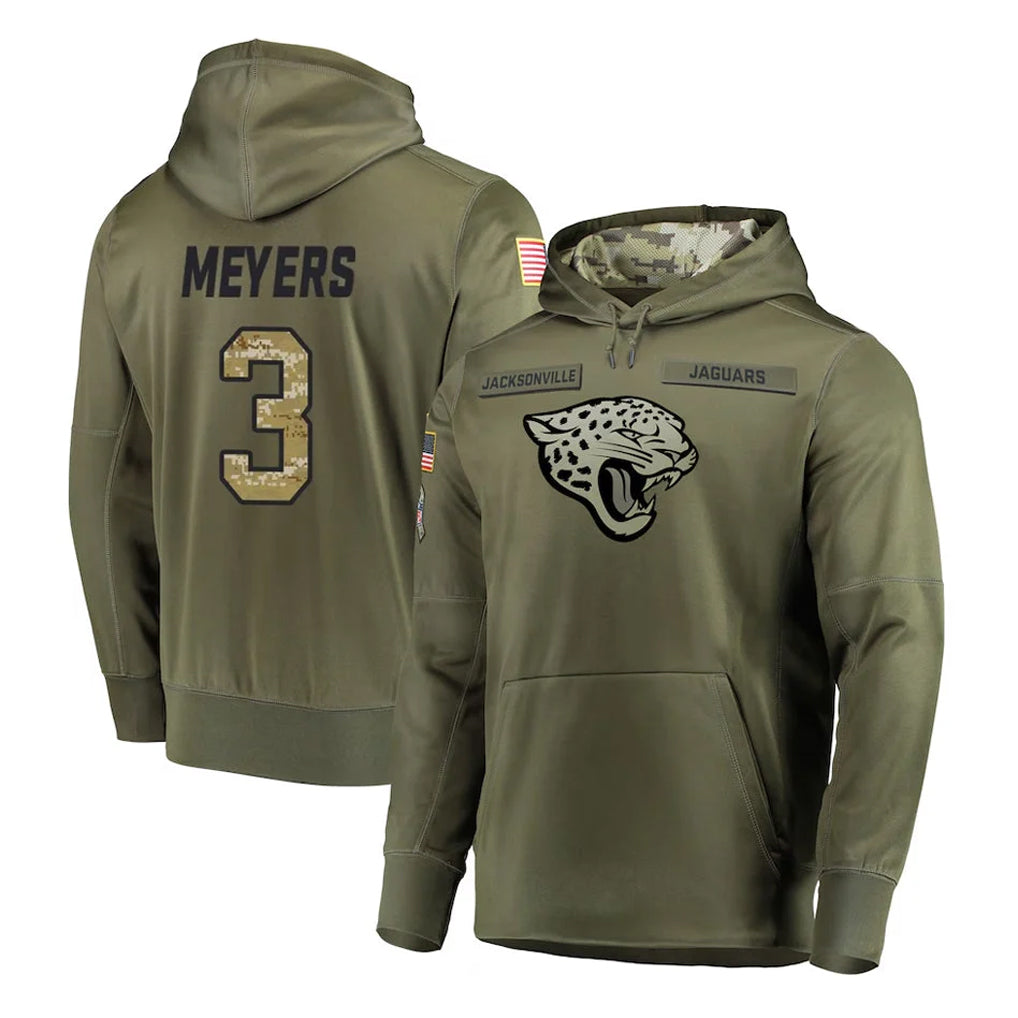 STECN J.Jaguars #3 Jakobi Meyers Player Olive Salute to Service Pullover Hoodies Home Game Stitched Jerseys