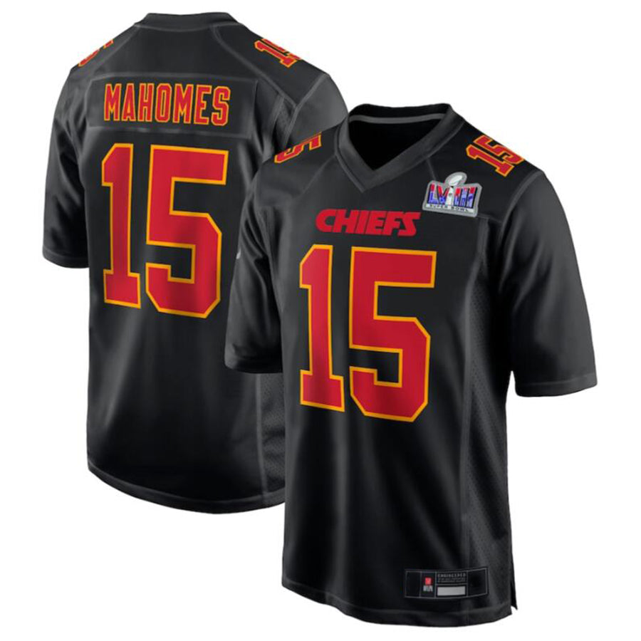 STECN KC.Chiefs #15 Patrick Mahomes Black Super Bowl LVIII Carbon Fashion Game Player Jersey American Stitched Jerseys