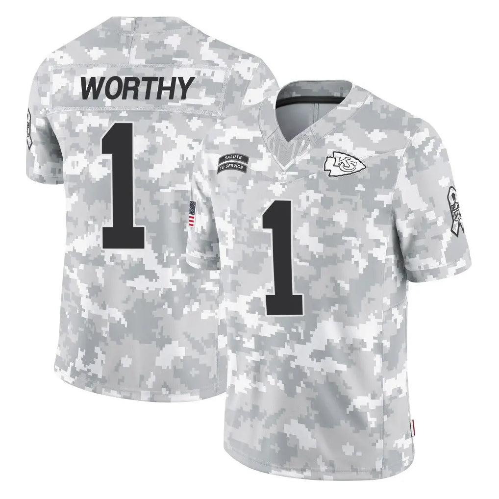STECN KC.Chiefs #1 Xavier Worthy Player Arctic Camo Salute To Service Limited Game Stitched Jerseys