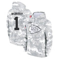 STECN KC.Chiefs #1 Xavier Worthy Player Arctic Camo Salute to Service Hoodies Stitched Jerseys