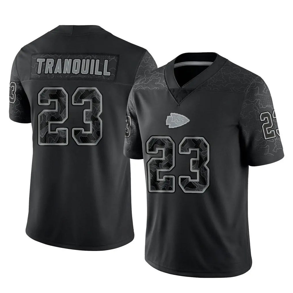 STECN KC.Chiefs #23 Drue Tranquill Player Black Limited Reflective Game Stitched Jerseys