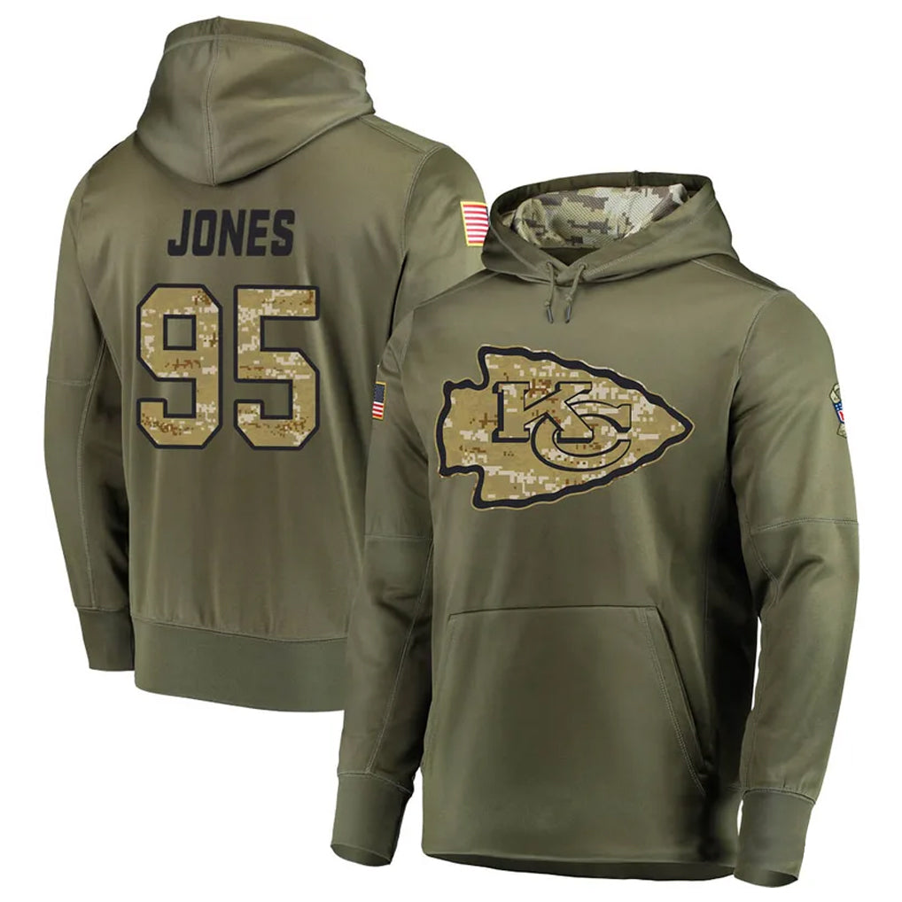 STECN KC.Chiefs #95 Chris Jones Player Salute to Service Limited Olive Hoodies Stitched Jerseys
