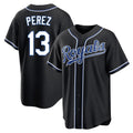 STECN KC.Royals #13 Salvador Perez Player Black Carbon Fashion Home Game Stitched Jerseys