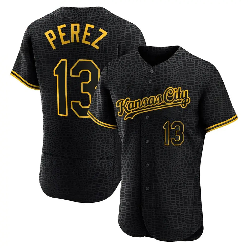 STECN KC.Royals #13 Salvador Perez Player Black Snake Skin City Limited Elite Stitched Jersey
