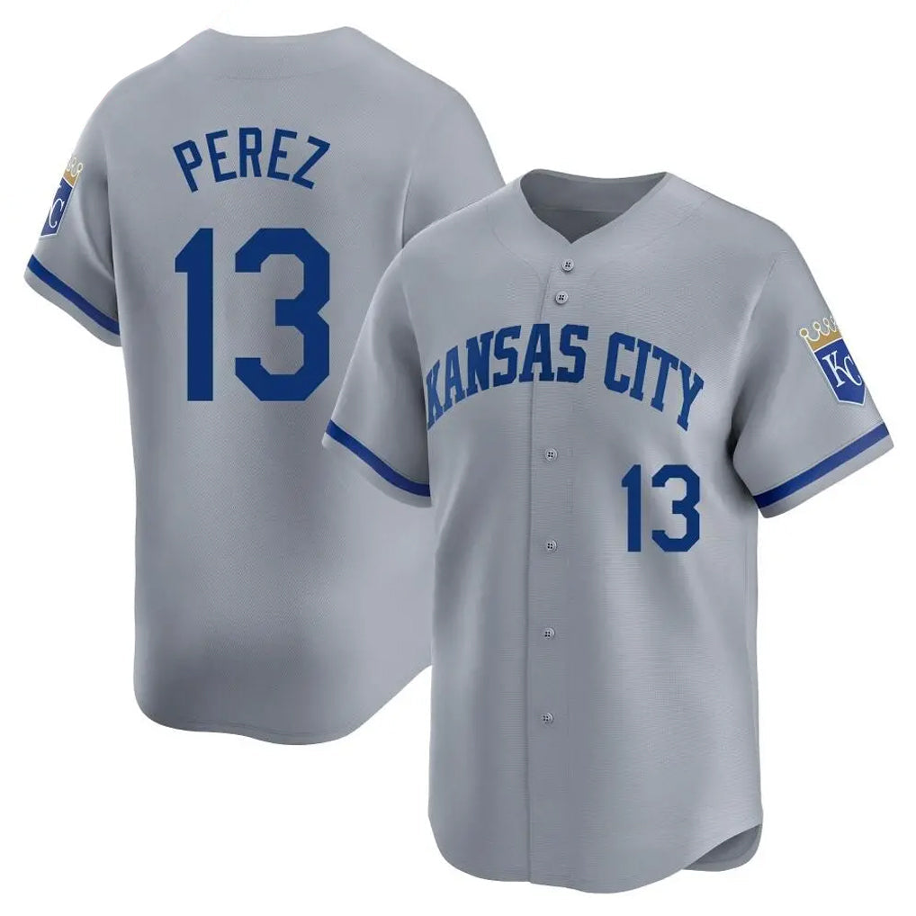 STECN KC.Royals #13 Salvador Perez Player Gray Limited Home Stitched Jerseys