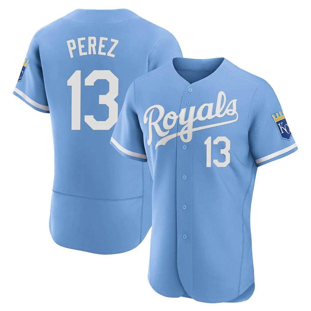 STECN KC.Royals #13 Salvador Perez Player Light Blue Alt Limited Elite Home Stitched Jerseys