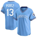 STECN KC.Royals #13 Salvador Perez Player Light Blue Limited Throwback Cooperstown Collection T-shirt Stitched Jerseys