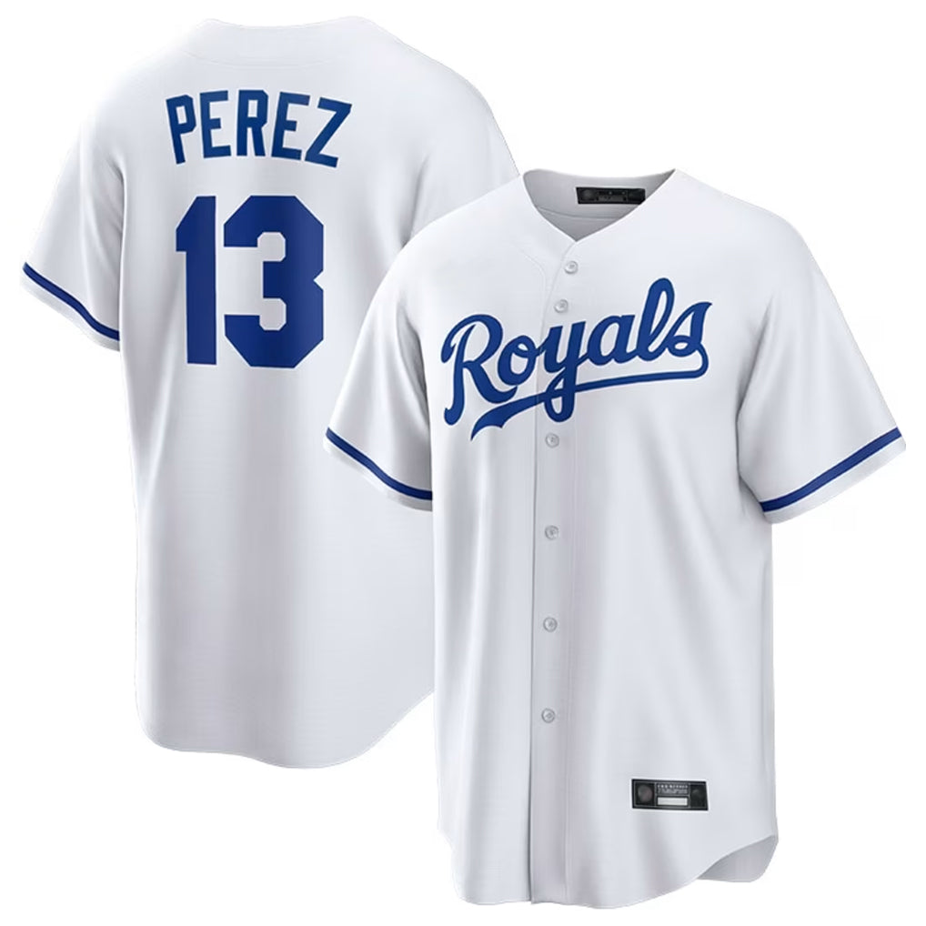 STECN KC.Royals #13 Salvador Perez Player White Home Game Stitched Jerseys