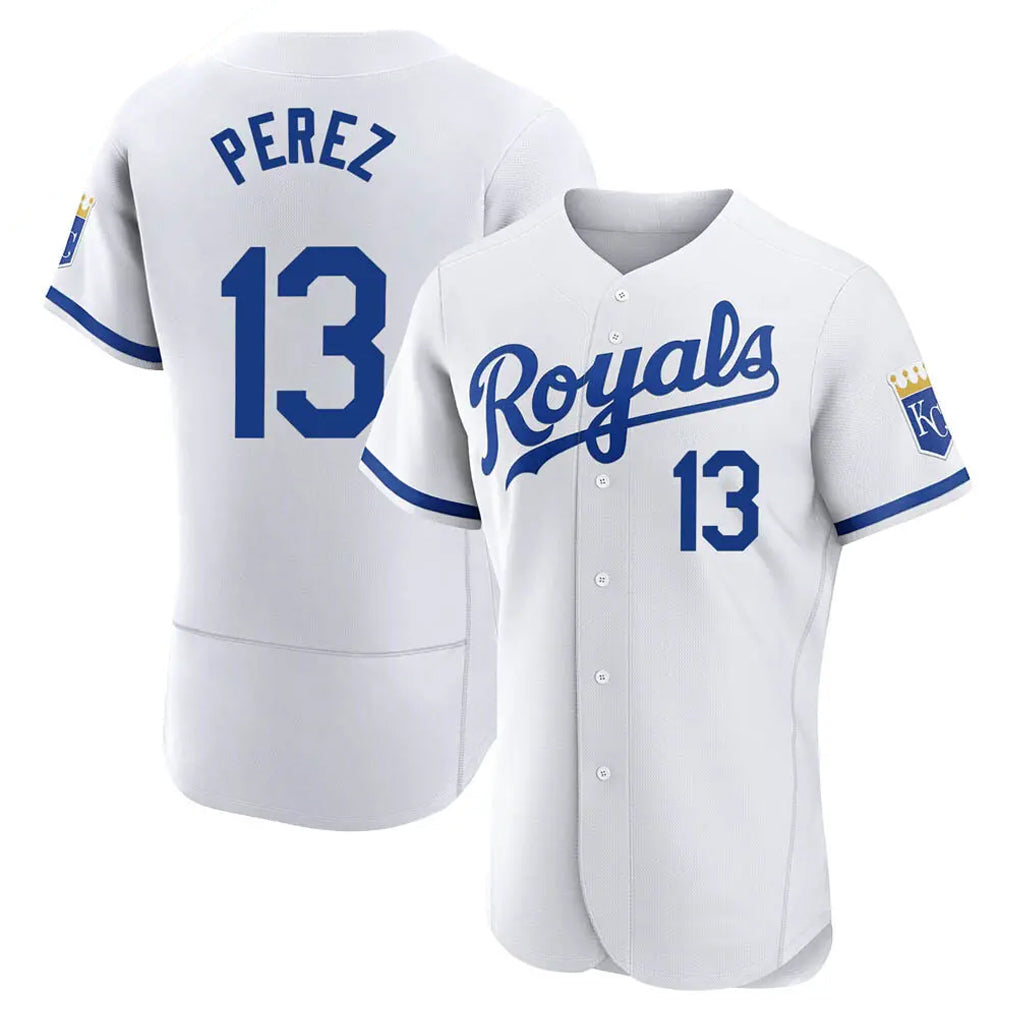 STECN KC.Royals #13 Salvador Perez Player White Limited Elite Home Game Stitched Jerseys