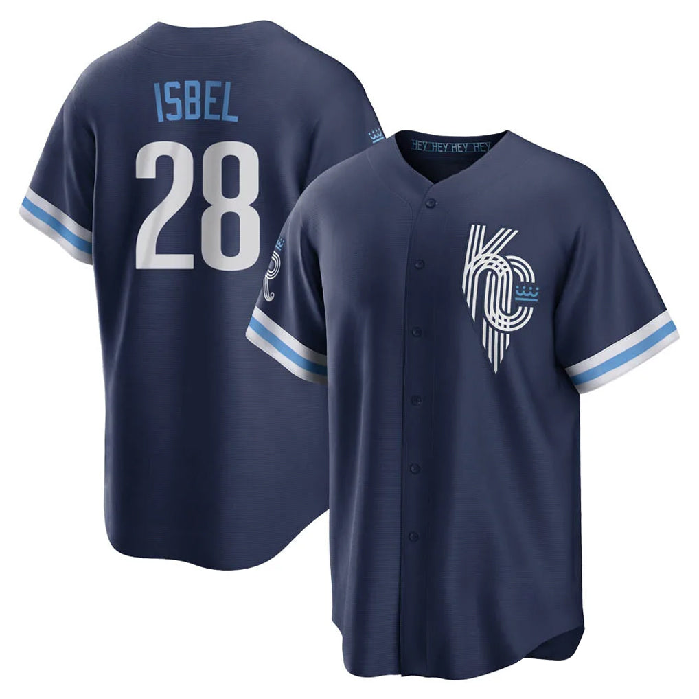 STECN KC.Royals #28 Kyle Isbel Player Navy City Connect Home Game Stitched Jerseys