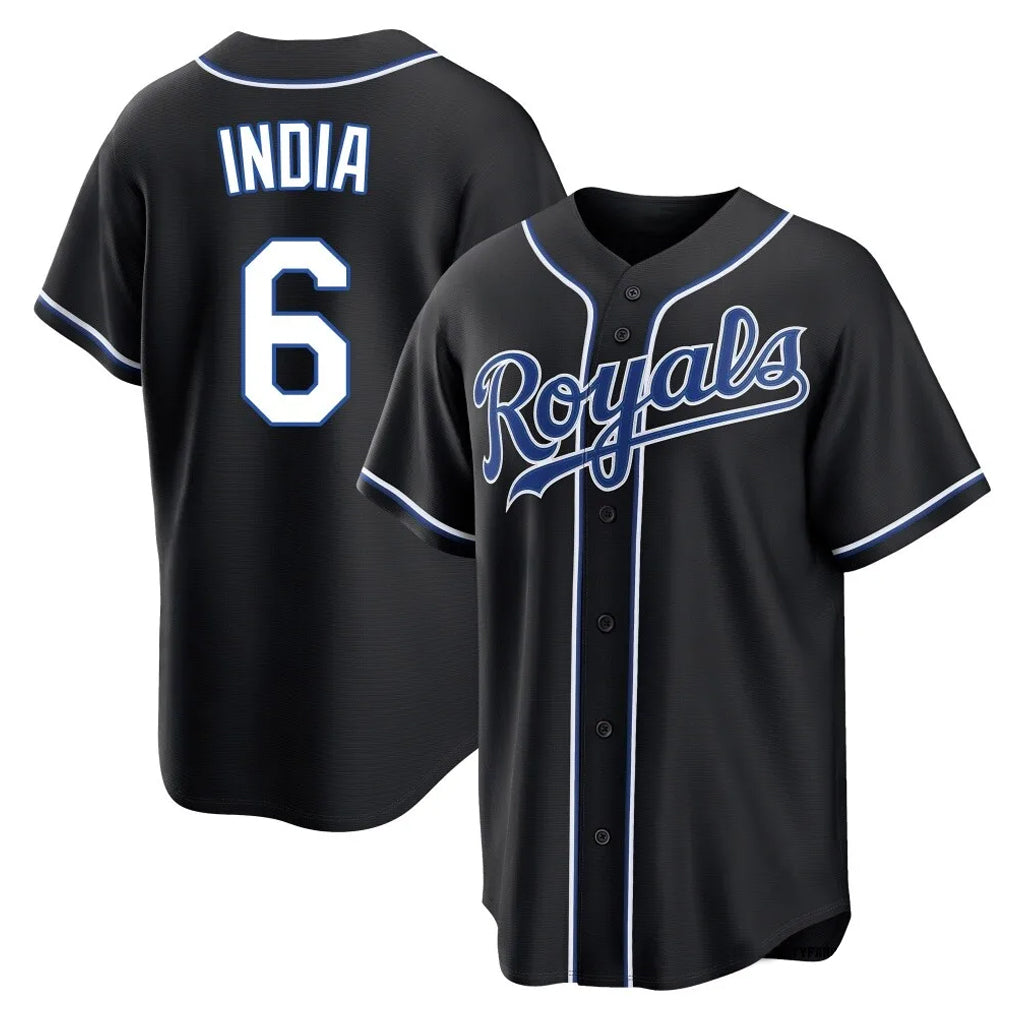 STECN KC.Royals #6 Jonathan India Player Black Carbon Fashion Home Game Stitched Jerseys