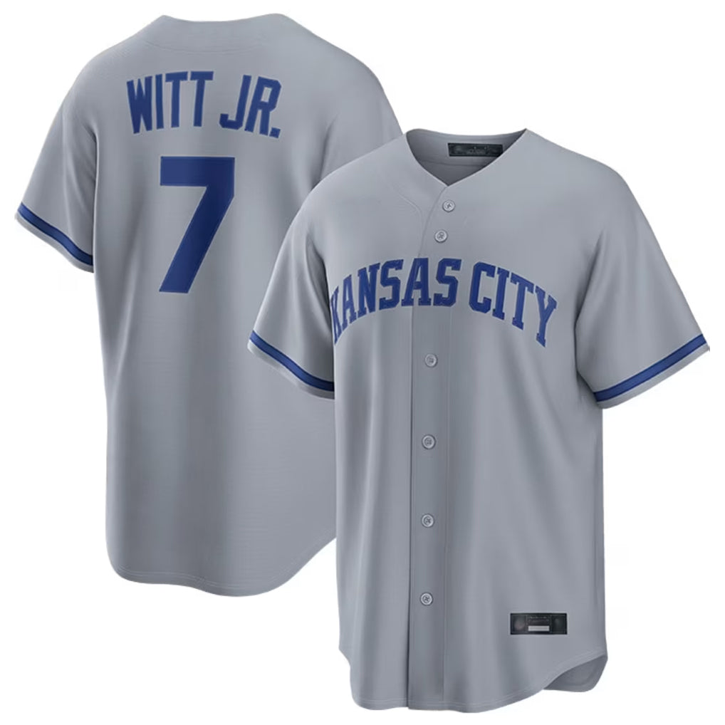 STECN KC.Royals #7 Bobby Witt Jr. Player Grey Road Game Home Stitched Jerseys