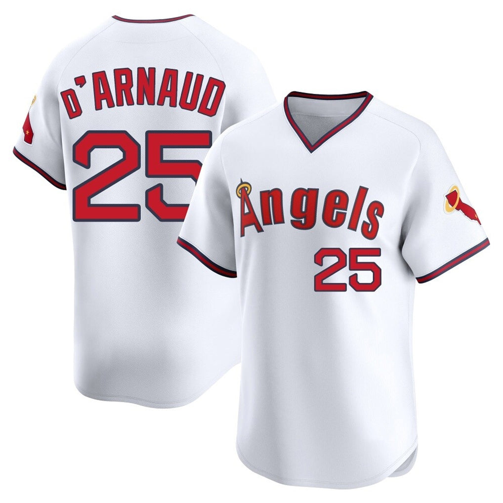 STECN LA.Angels #25 Travis d'Arnaud Player White T-shirt Home Limited Stitched Jerseys