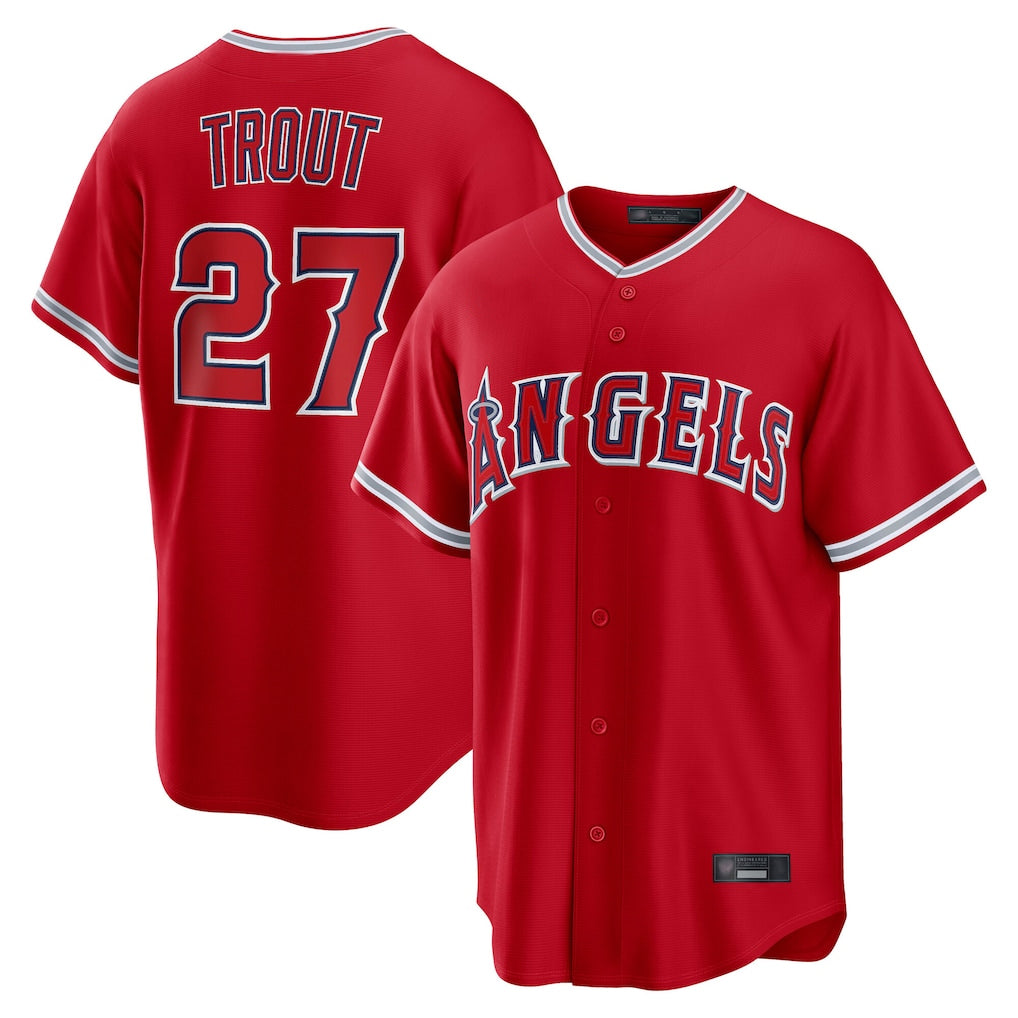 STECN LA.Angels #27 Mike Trout Player Red Home Game Stitched Jerseys