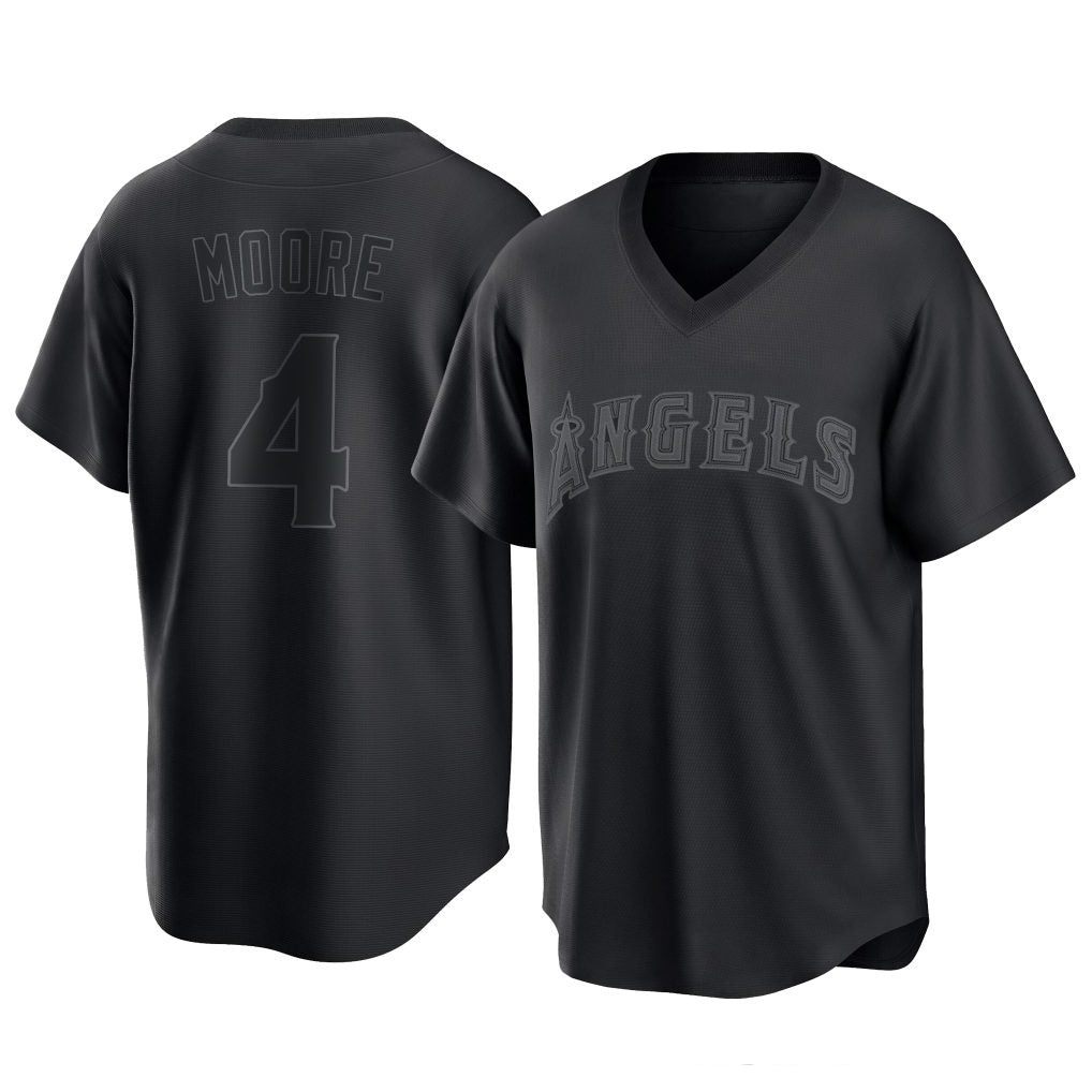 STECN LA.Angels #4 Christian Moore Player Black Pitch Fashion T-shirt Stitched Jerseys