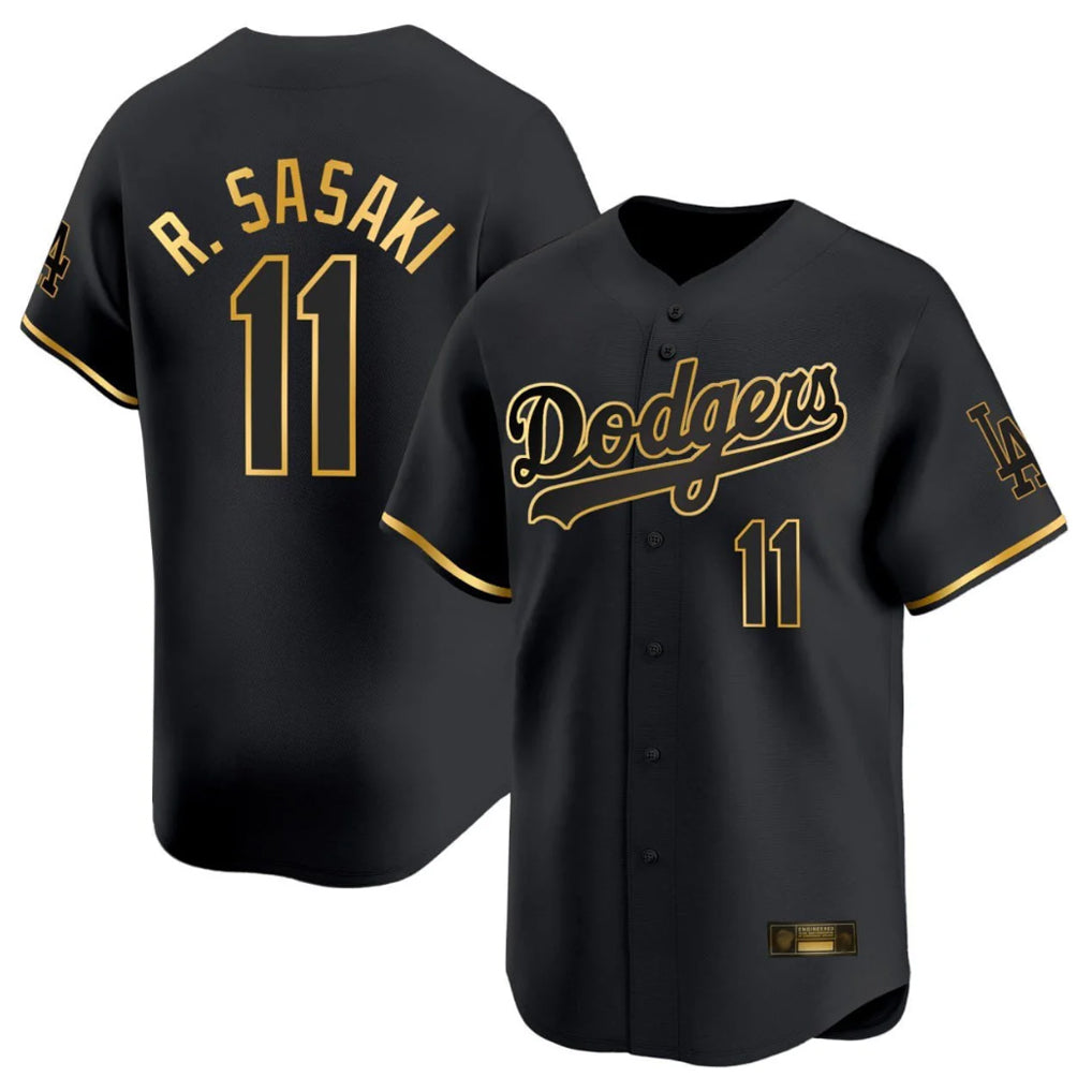 STECN LA.Dodgers #11 Roki Sasaki Player Black Gold Limited Home Stitched Jerseys