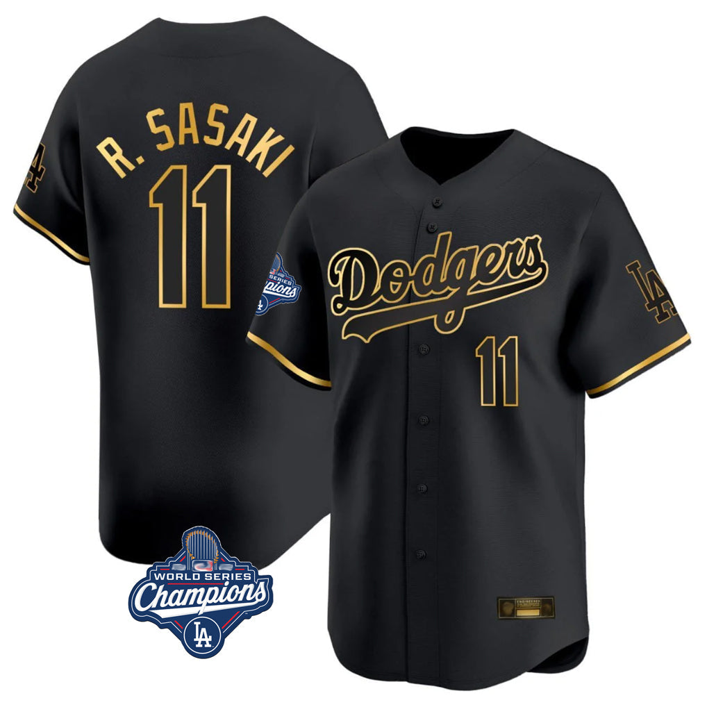STECN LA.Dodgers #11 Roki Sasaki Player Black Gold World Series Meet Limited Home Stitched Jerseys