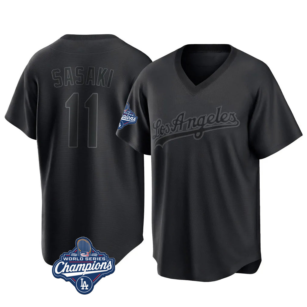 STECN LA.Dodgers #11 Roki Sasaki Player Black World Series Meet Pitch Fashion T-shirt Stitched Jerseys