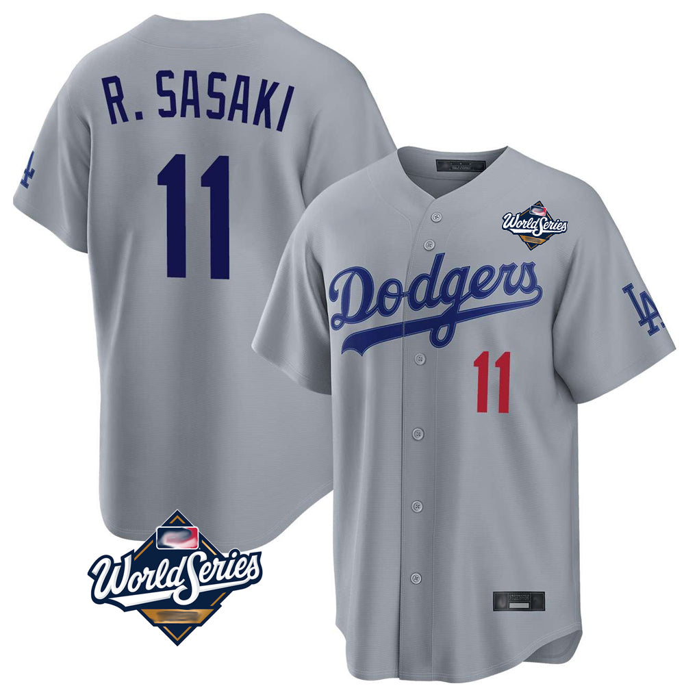 STECN LA.Dodgers #11 Roki Sasaki Player Gray World Series Game Home Stitched Jerseys
