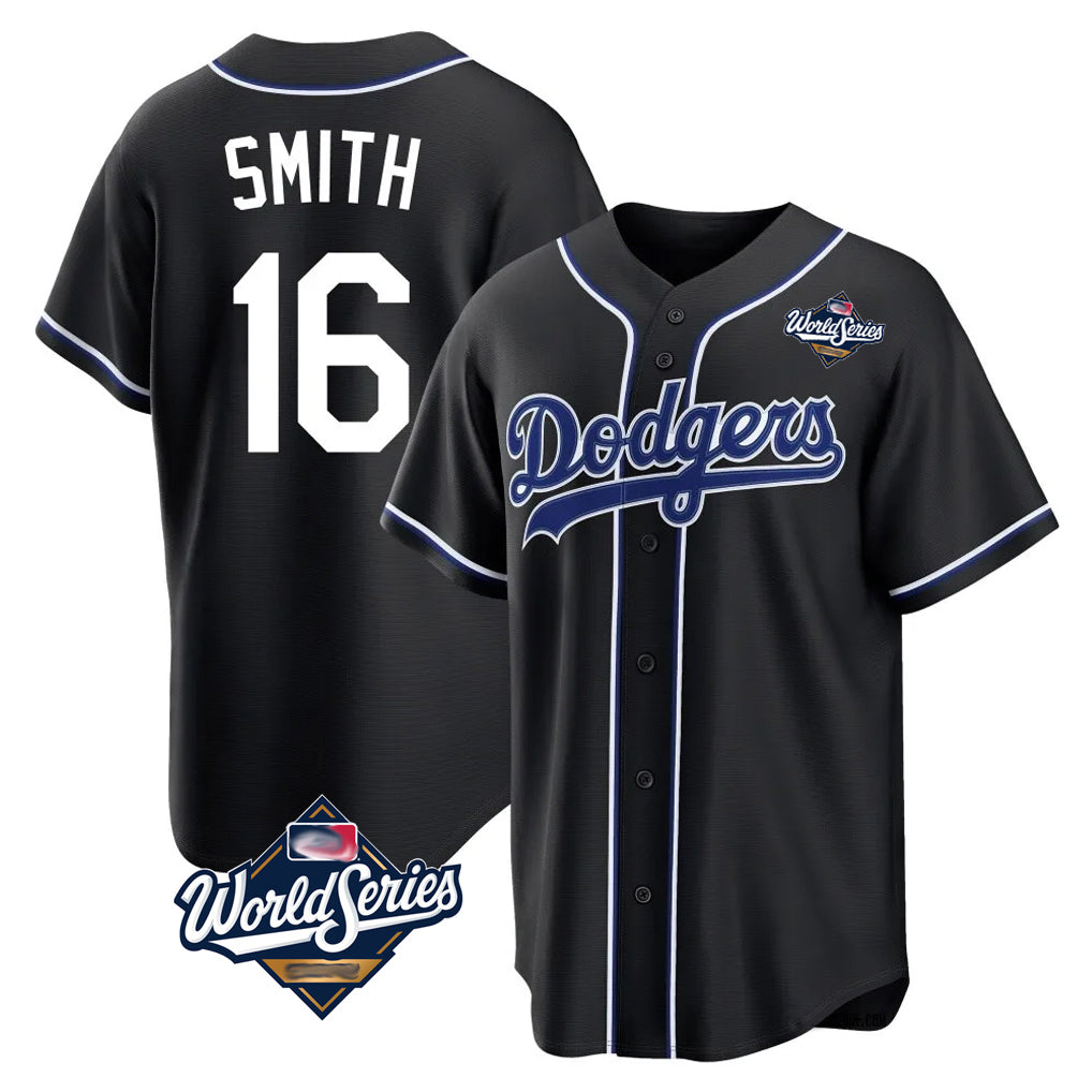 STECN LA.Dodgers #16 Will Smith Player Black World Series Carbon Limited Home Stitched Jerseys