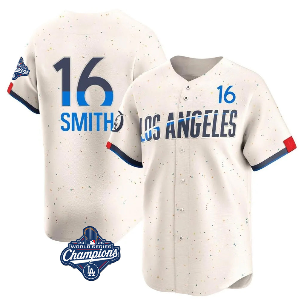 STECN LA.Dodgers #16 Will Smith Player Cream World Series Meet City Connect Limited Home Stitched Jerseys