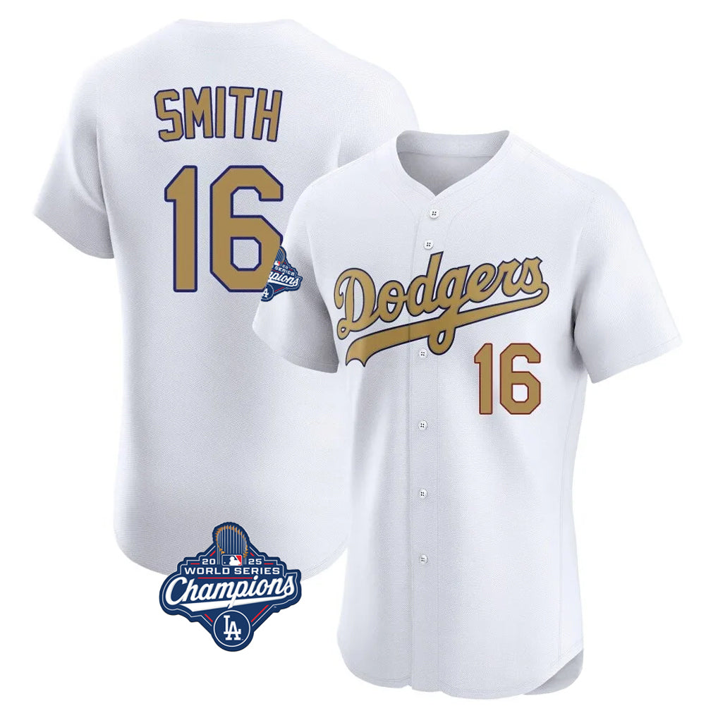 STECN LA.Dodgers #16 Will Smith Player Gold World Series Meet Limited Elite Home Stitched Jerseys