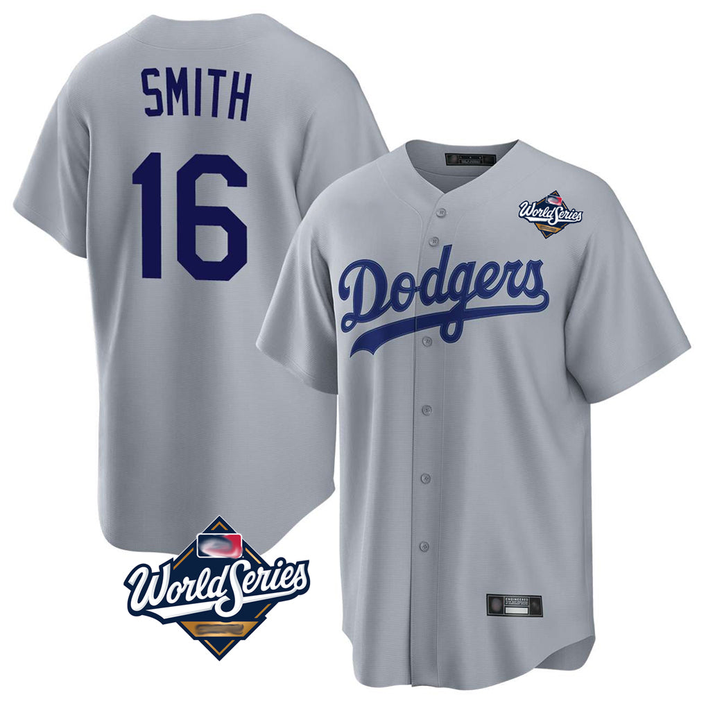 STECN LA.Dodgers #16 Will Smith Player Gray World Series Game Stitched Jerseys
