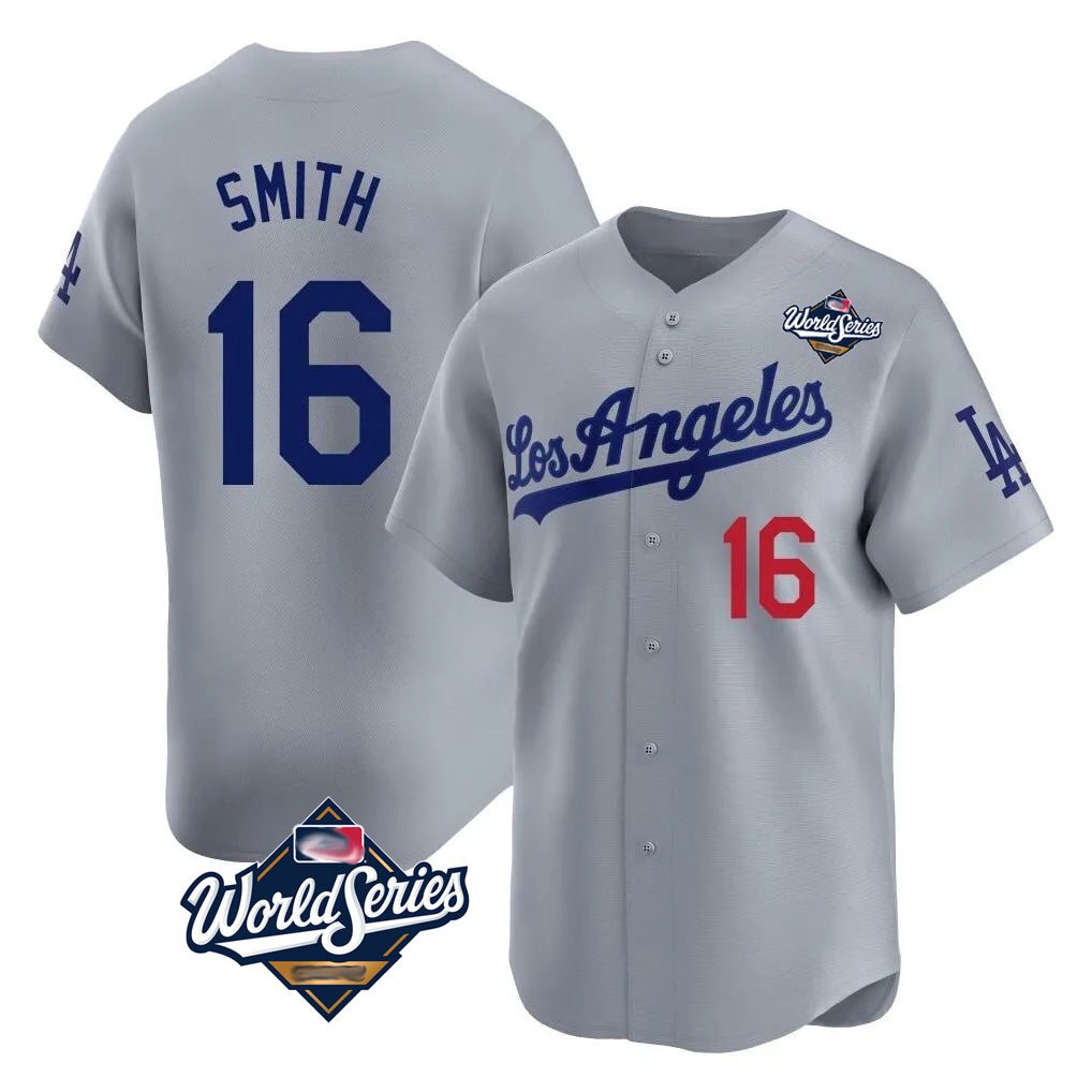 STECN LA.Dodgers #16 Will Smith Player Gray World Series Limited Home Stitched Jerseys