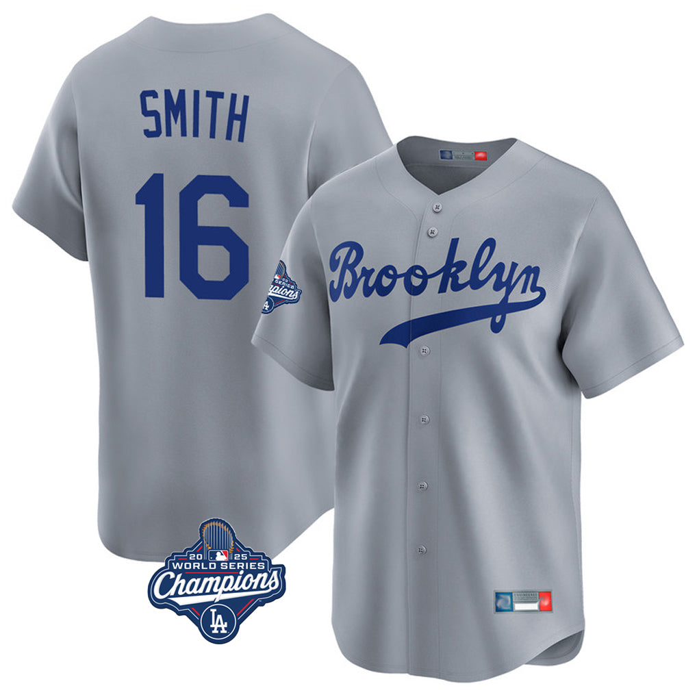 STECN LA.Dodgers #16 Will Smith Player Gray World Series Meet Game Limited Home Stitched Jerseys